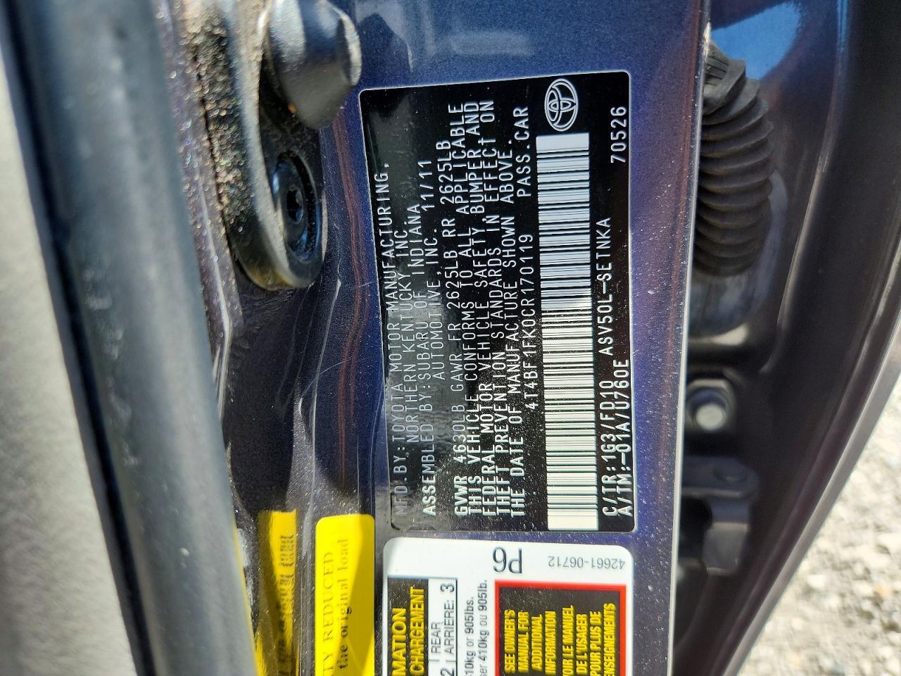 2012 TOYOTA CAMRY