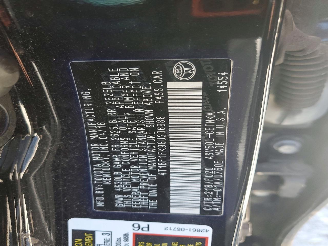 2016 TOYOTA CAMRY