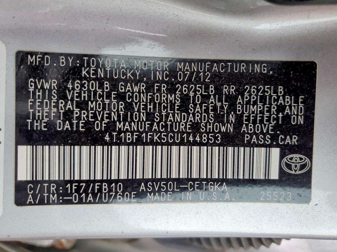 2012 TOYOTA CAMRY