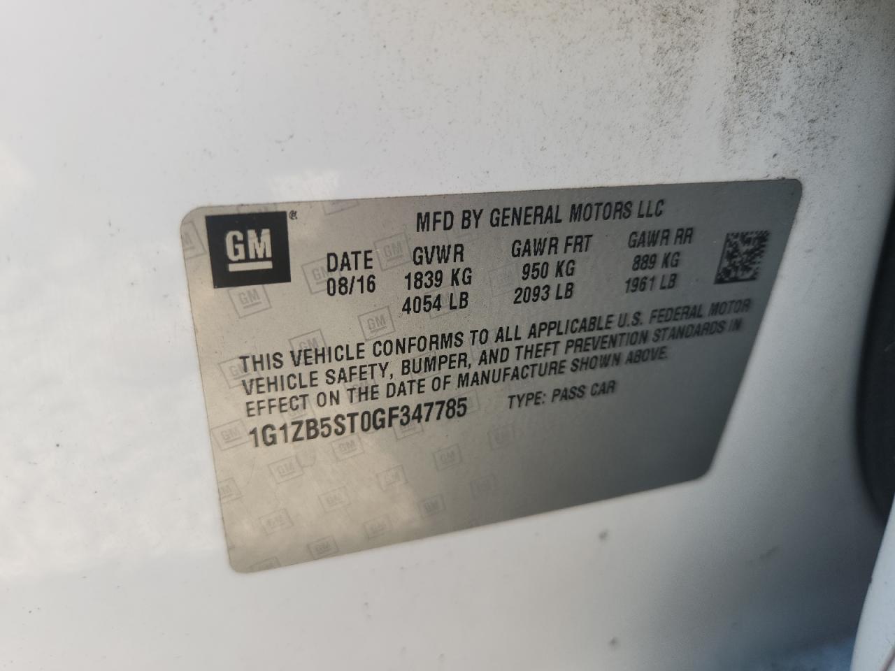 2016 CHEVROLET MALIBU