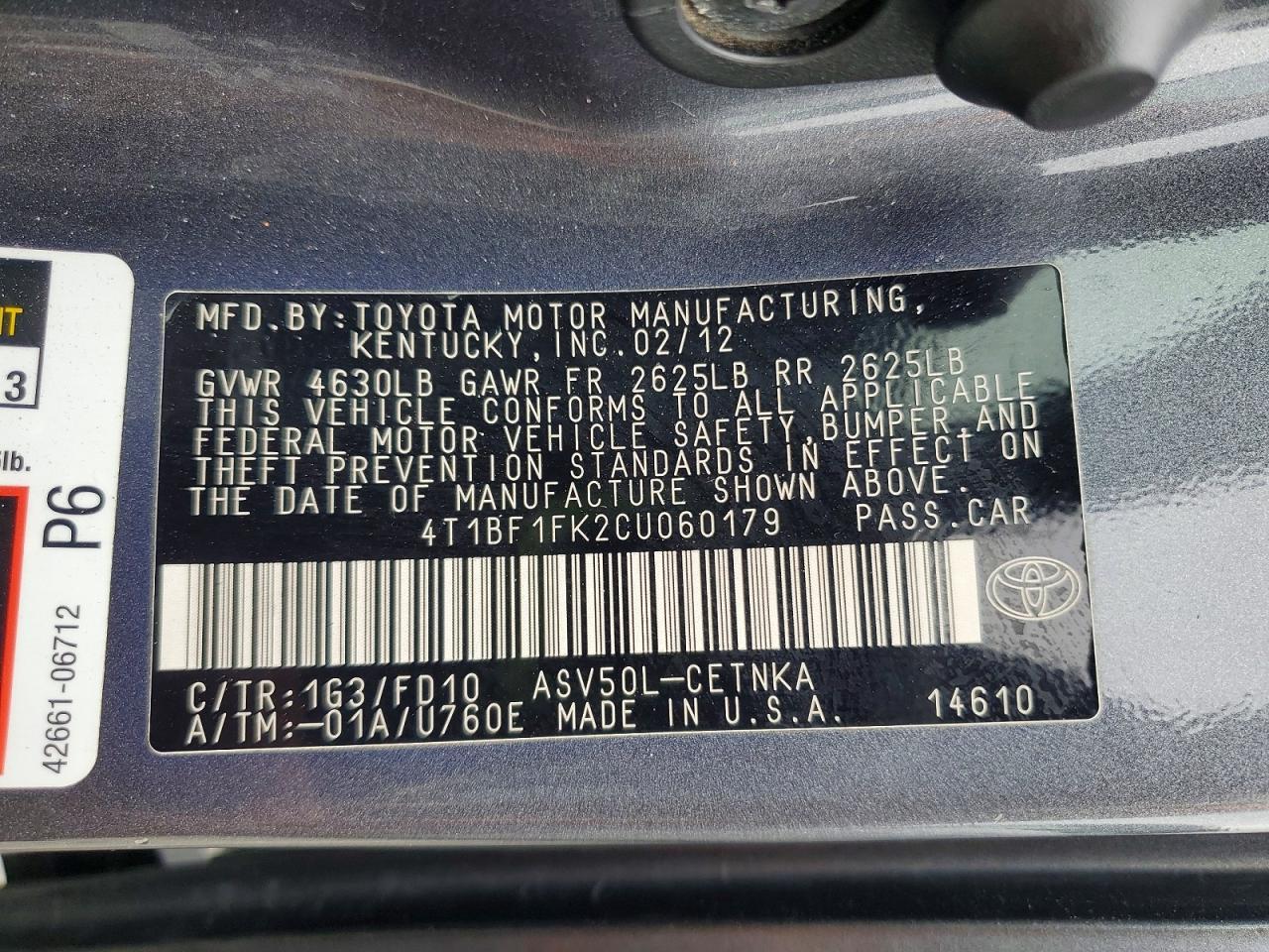 2012 TOYOTA CAMRY