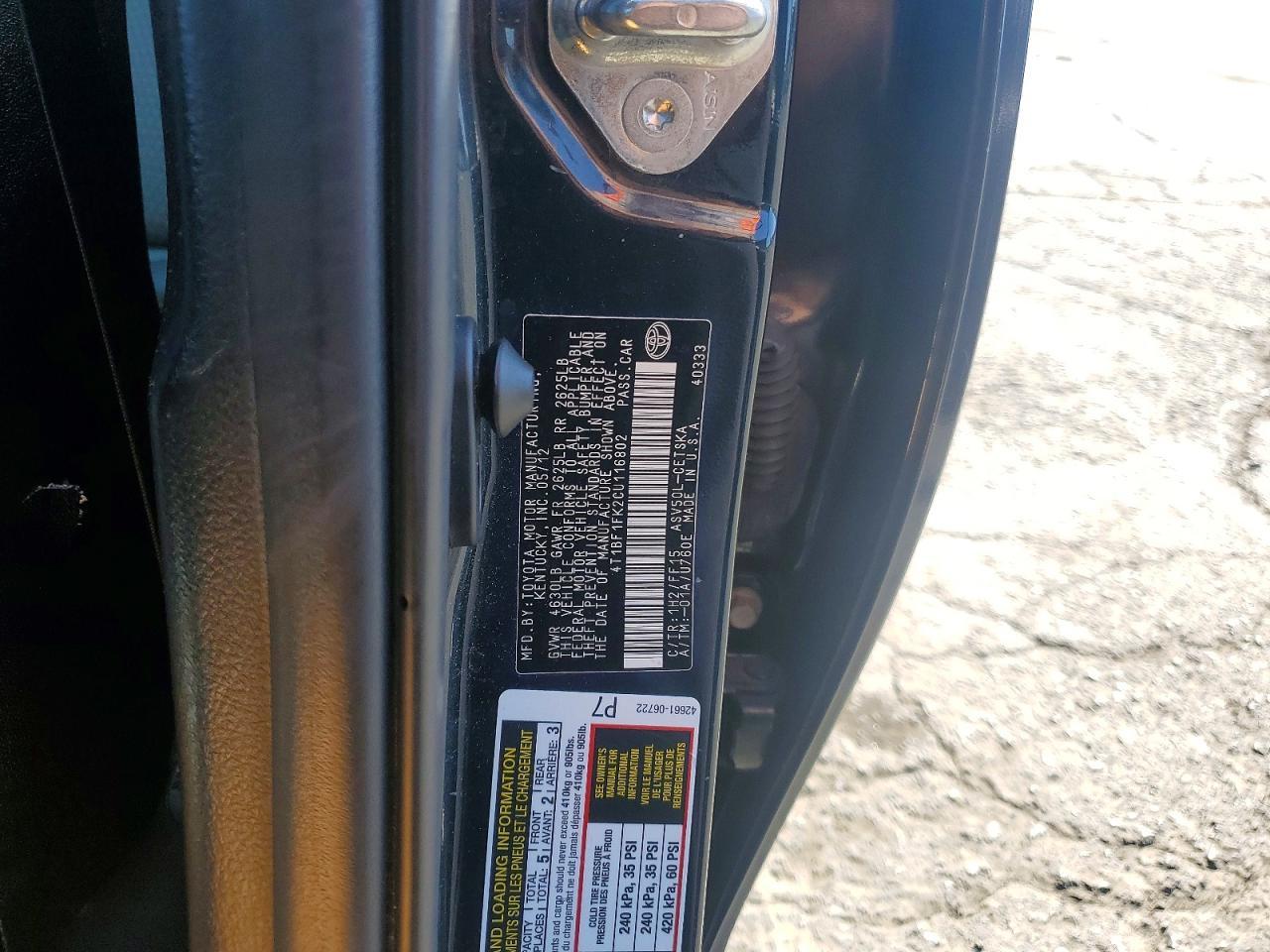 2012 TOYOTA CAMRY