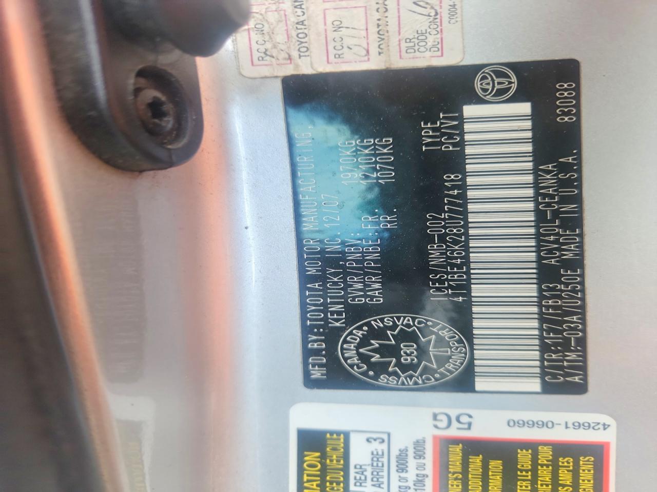 2008 TOYOTA CAMRY
