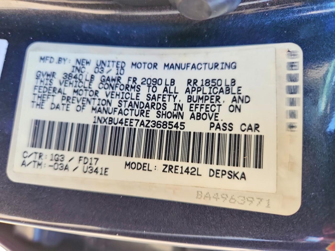2010 TOYOTA COROLLA