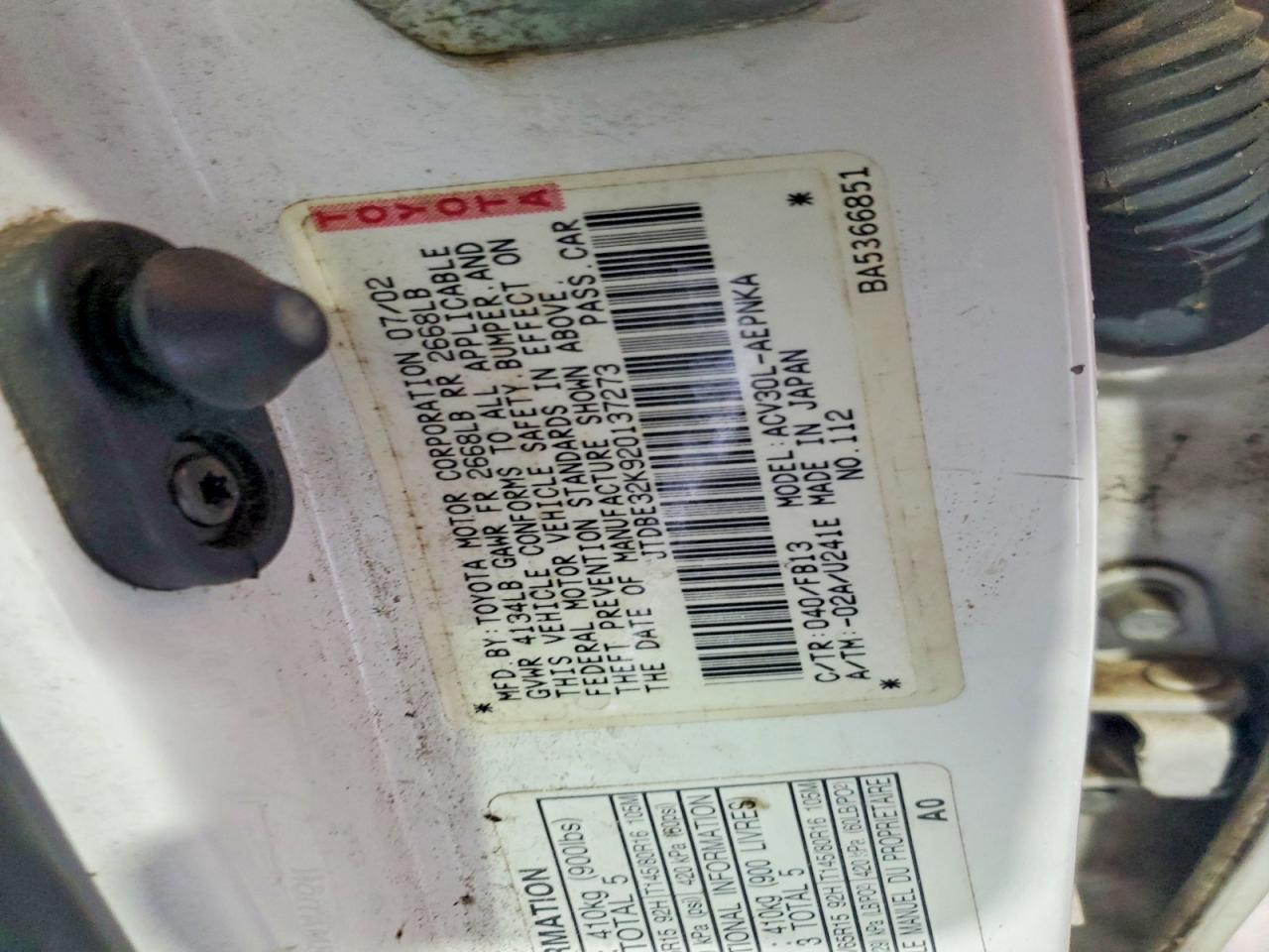 2002 TOYOTA CAMRY