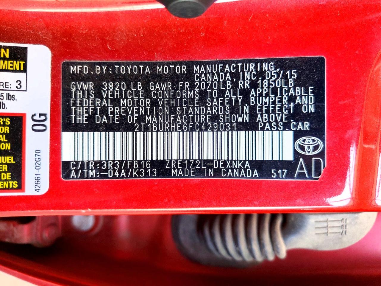 2015 TOYOTA COROLLA
