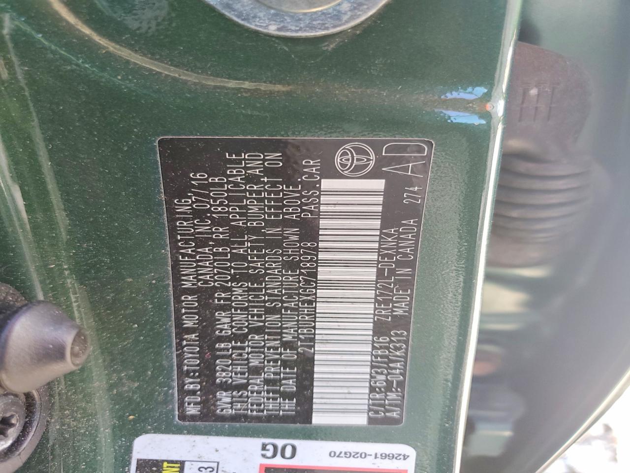 2016 TOYOTA COROLLA