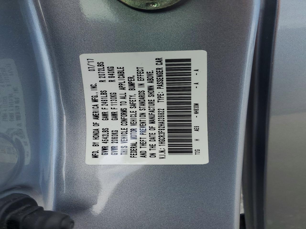 2017 HONDA ACCORD