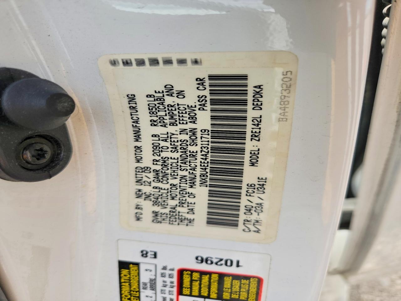 2010 TOYOTA COROLLA