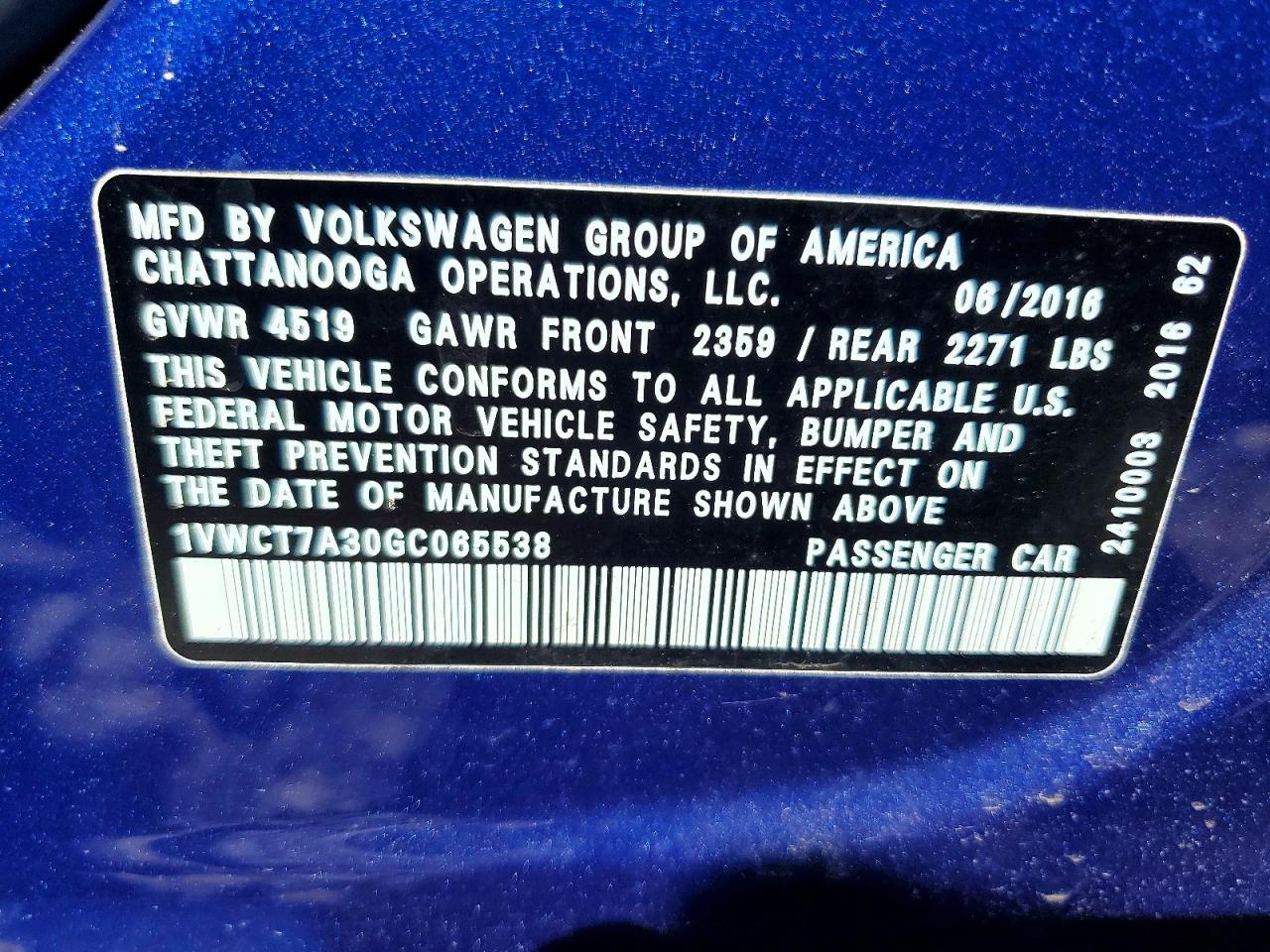 2016 VOLKSWAGEN Passat