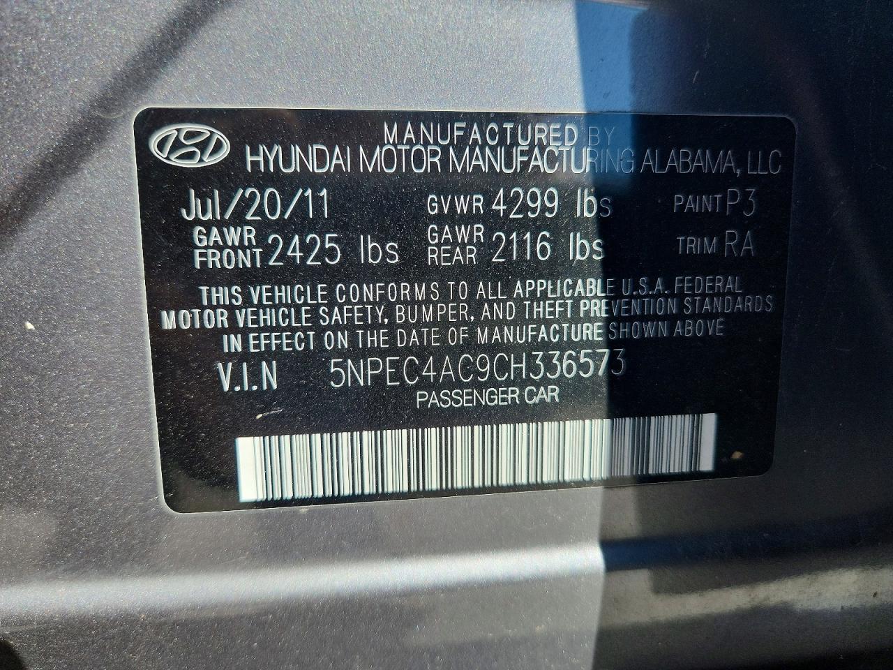 2012 HYUNDAI SONATA