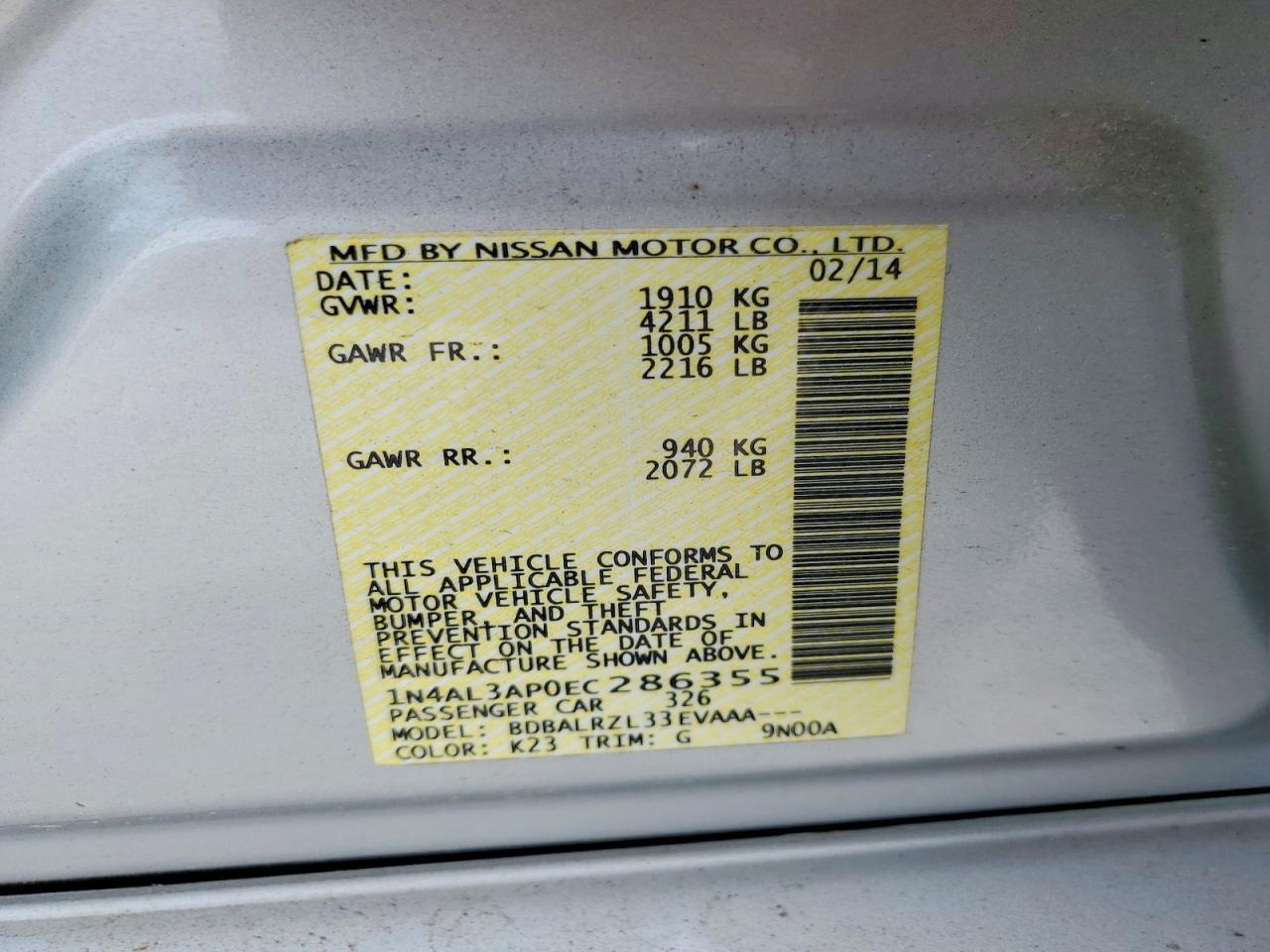 2014 NISSAN ALTIMA