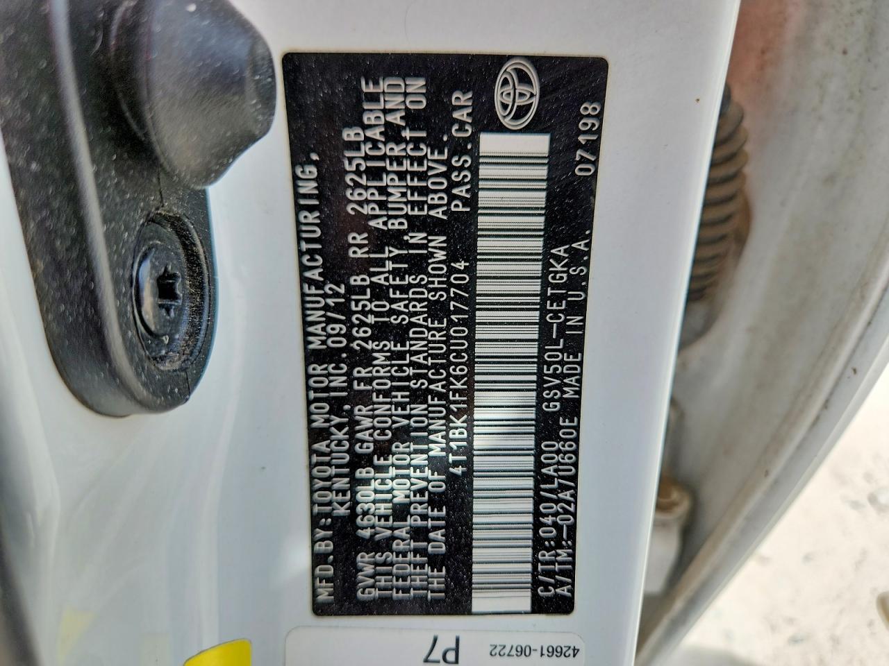 2012 TOYOTA CAMRY