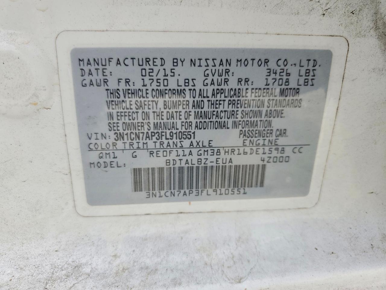 2015 NISSAN VERSA