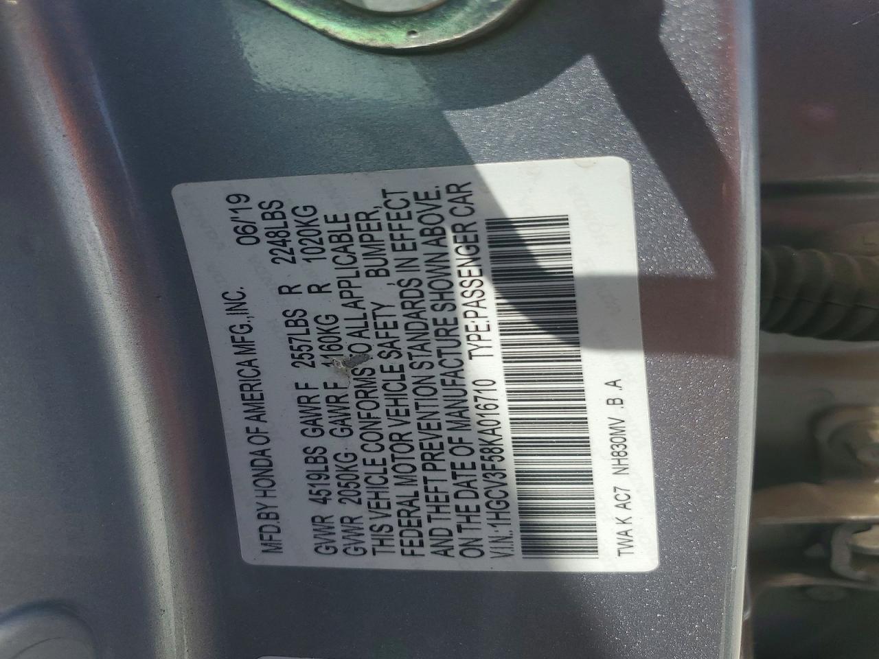 2019 HONDA ACCORD