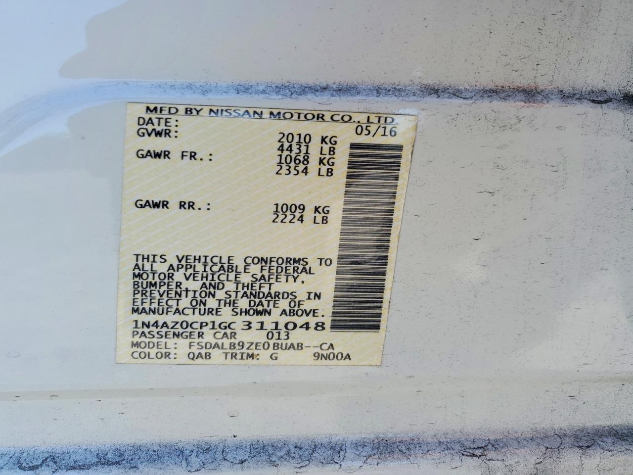 2016 NISSAN LEAF