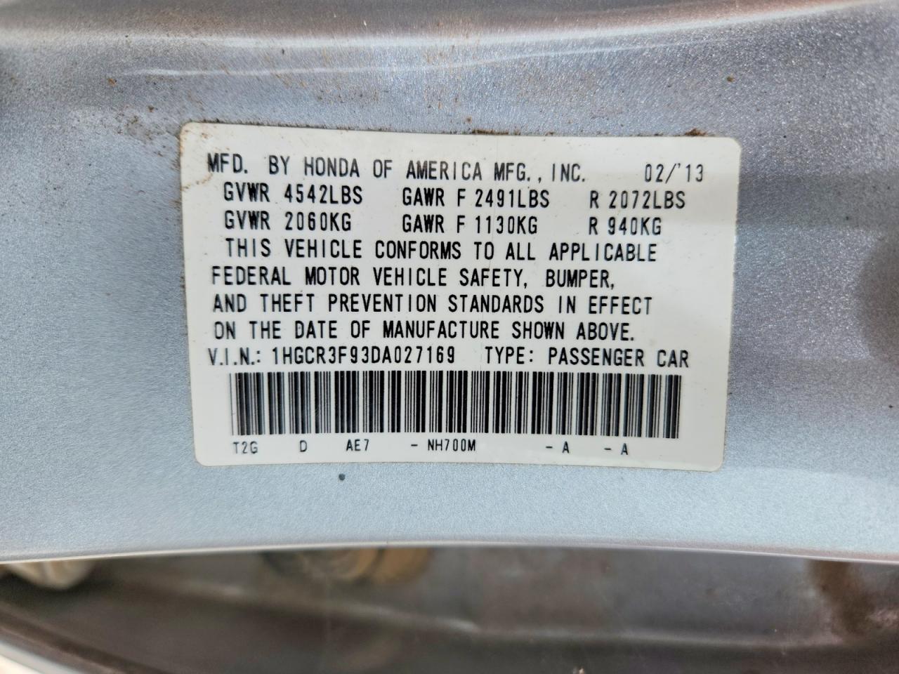 2013 HONDA ACCORD