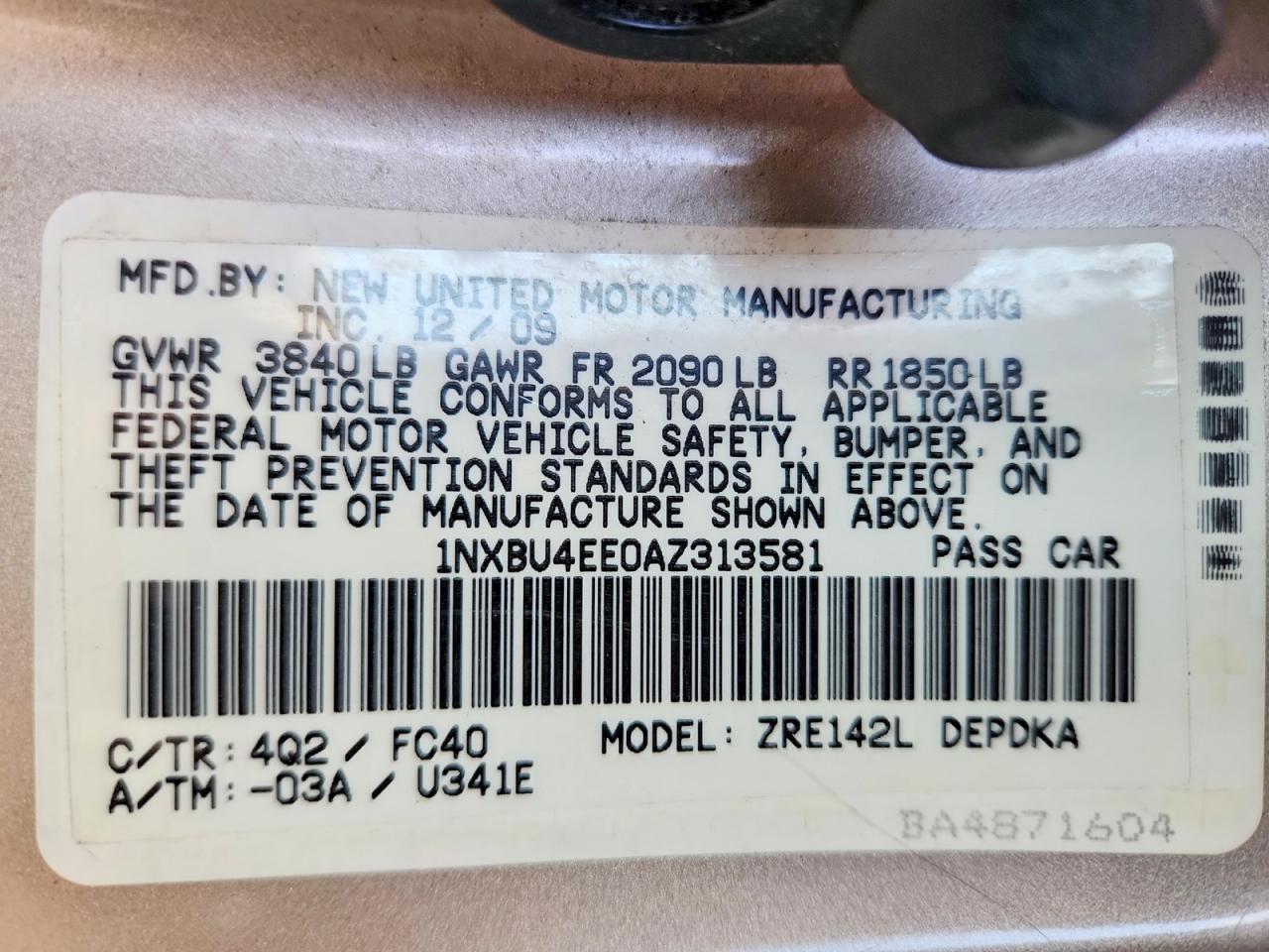 2010 TOYOTA COROLLA