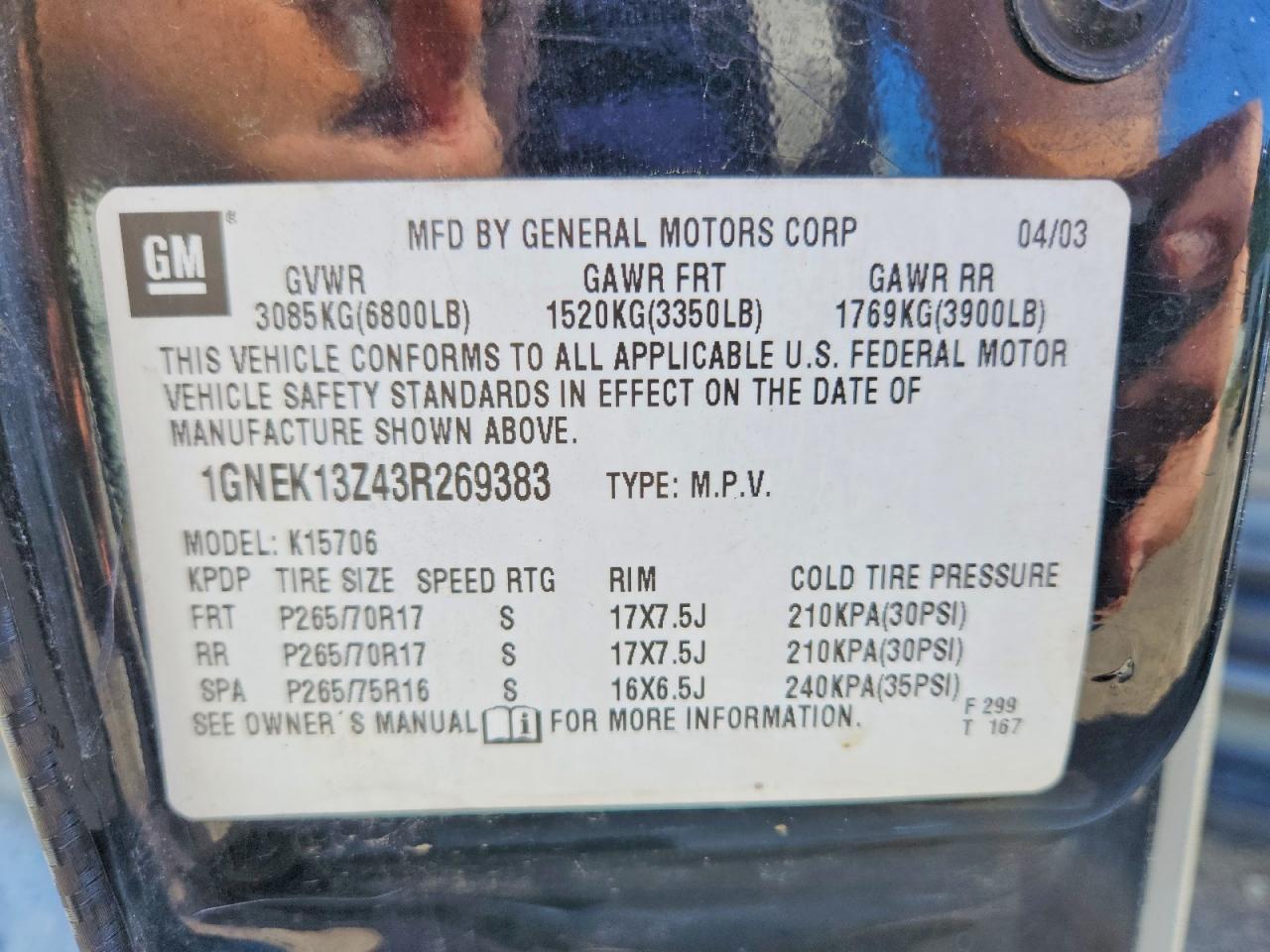 2003 CHEVROLET Tahoe