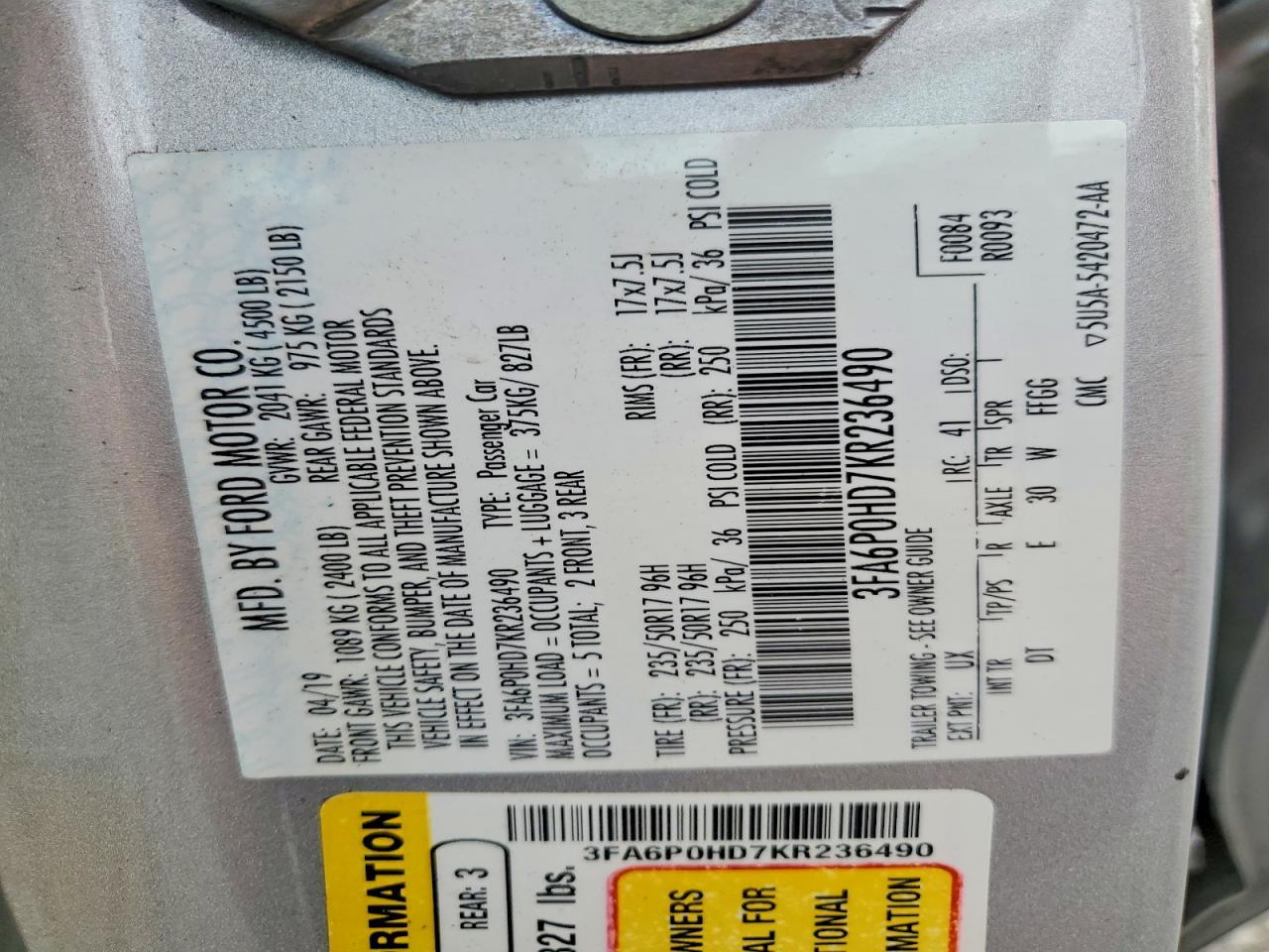 2019 FORD FUSION