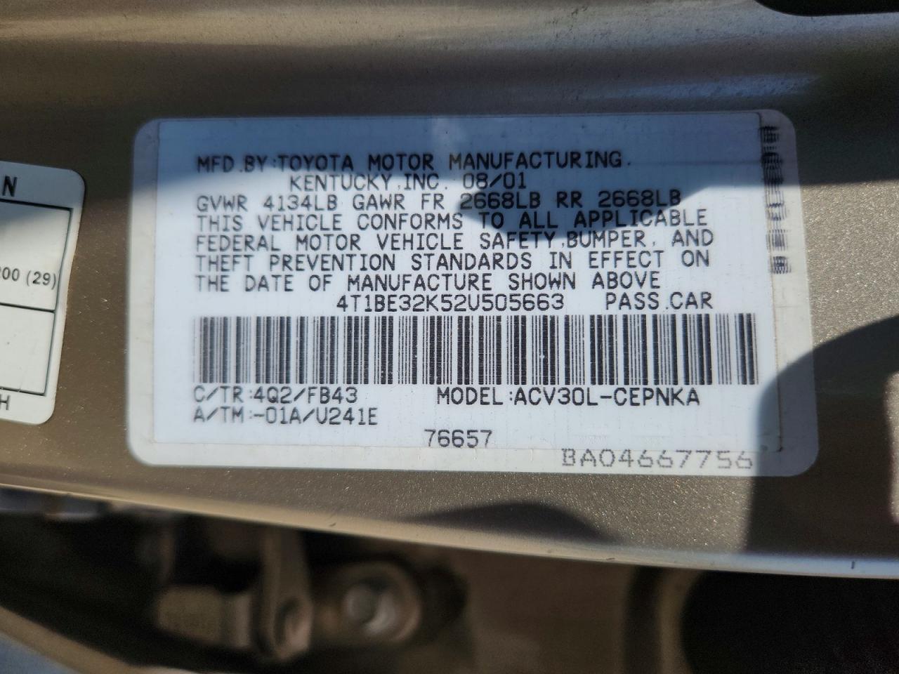 2002 TOYOTA CAMRY
