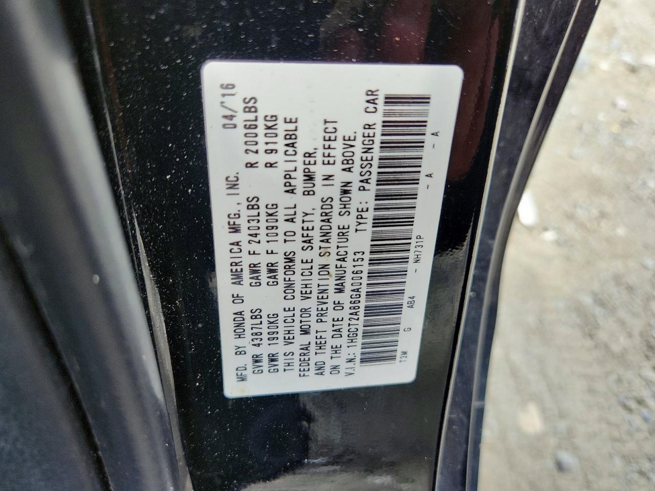 2016 HONDA ACCORD