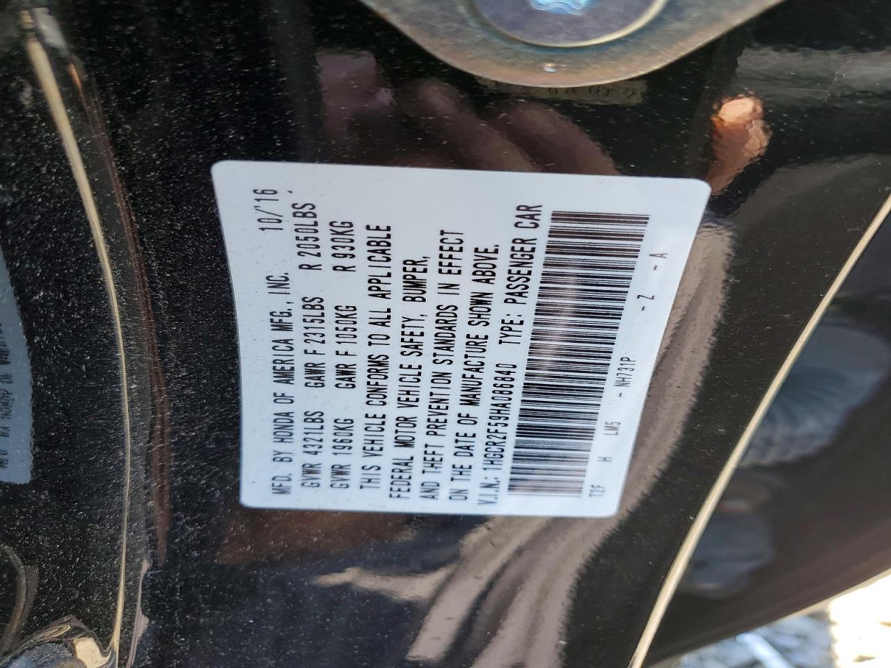 2017 HONDA ACCORD