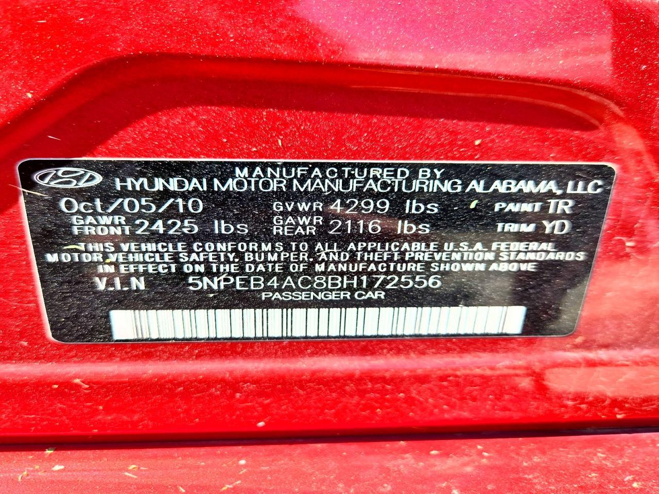 2011 HYUNDAI SONATA