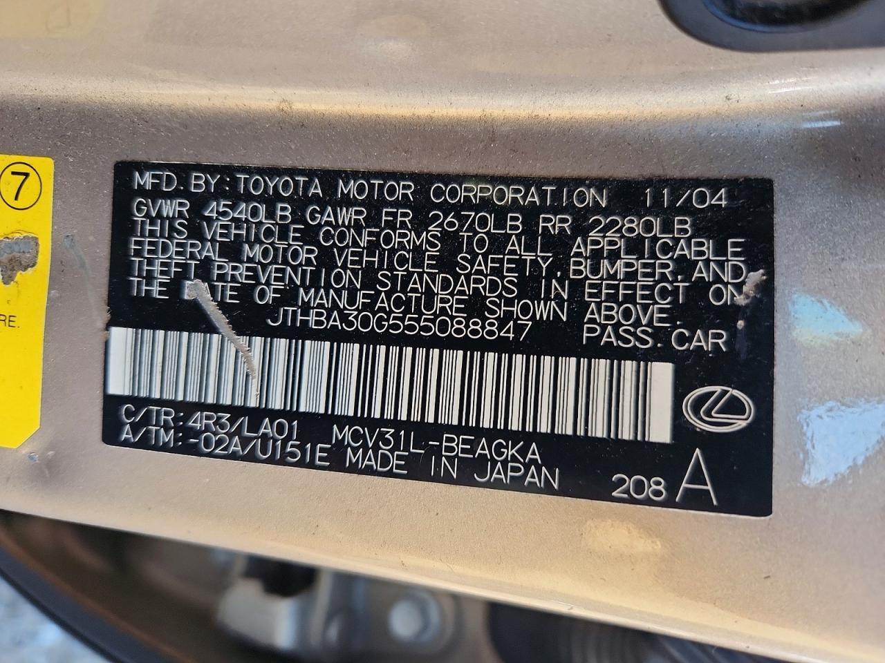 2005 LEXUS ES 330