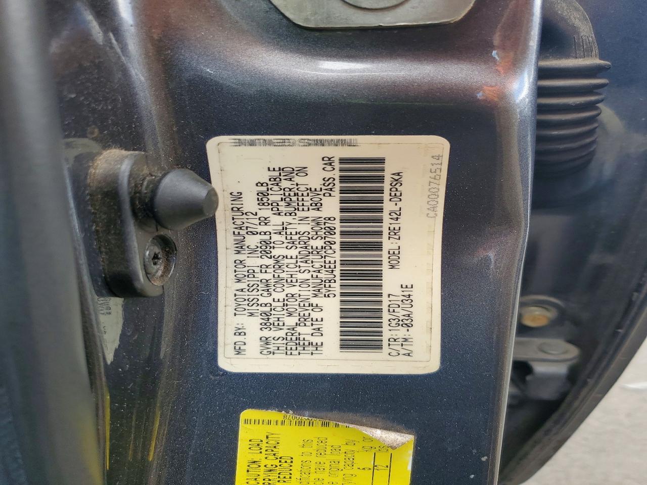 2012 TOYOTA COROLLA