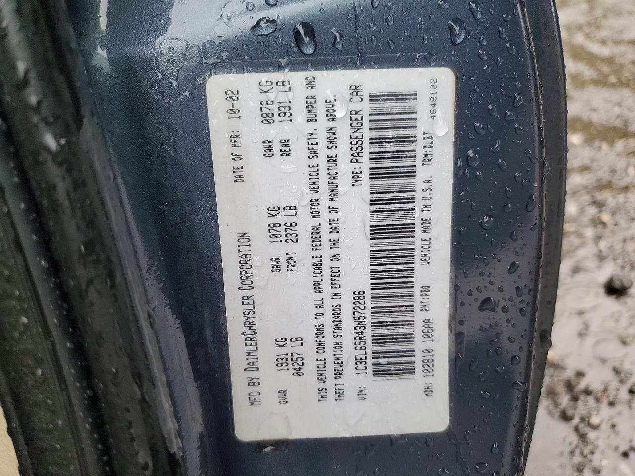 2003 CHRYSLER Sebring