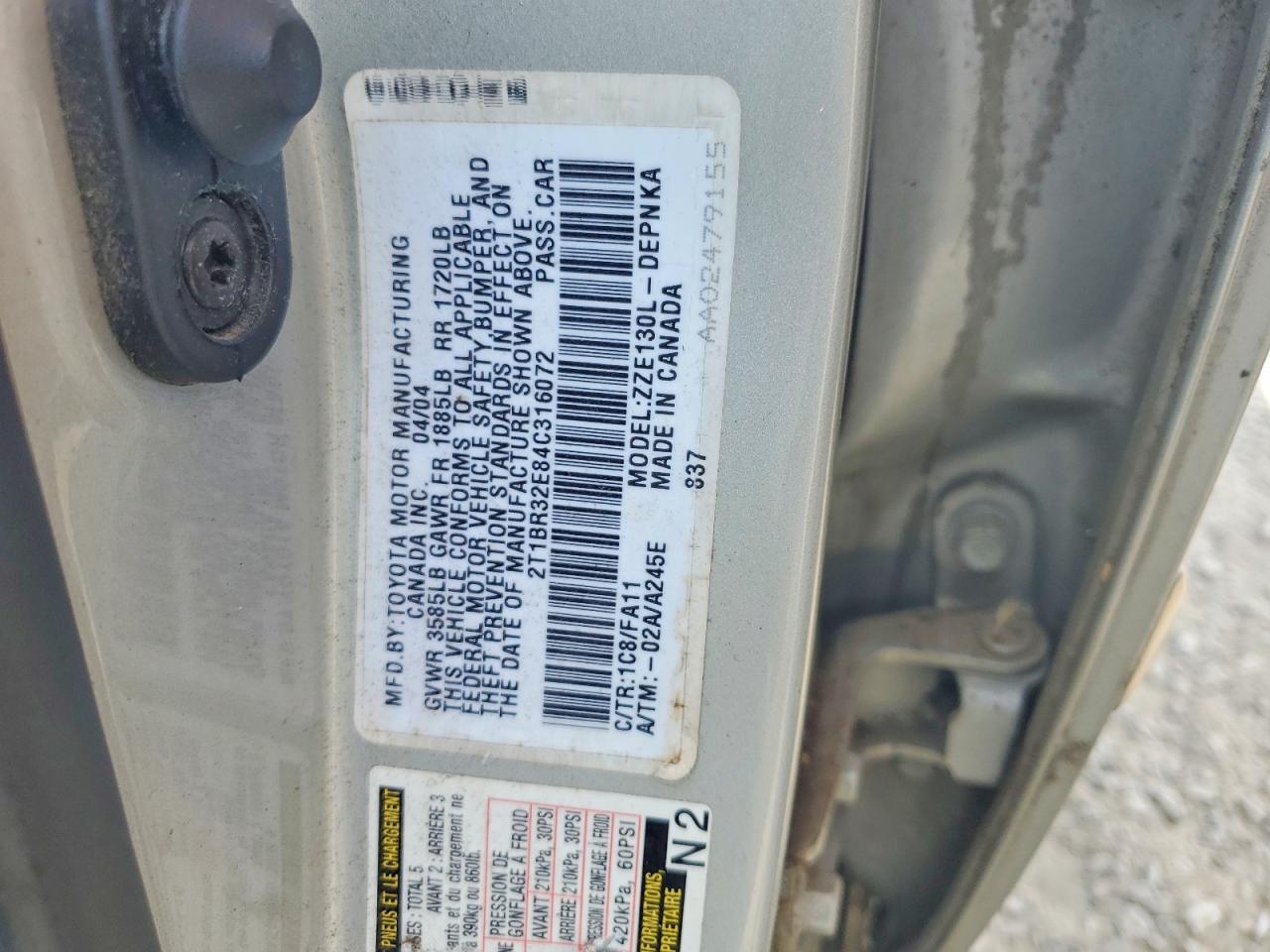 2004 TOYOTA COROLLA