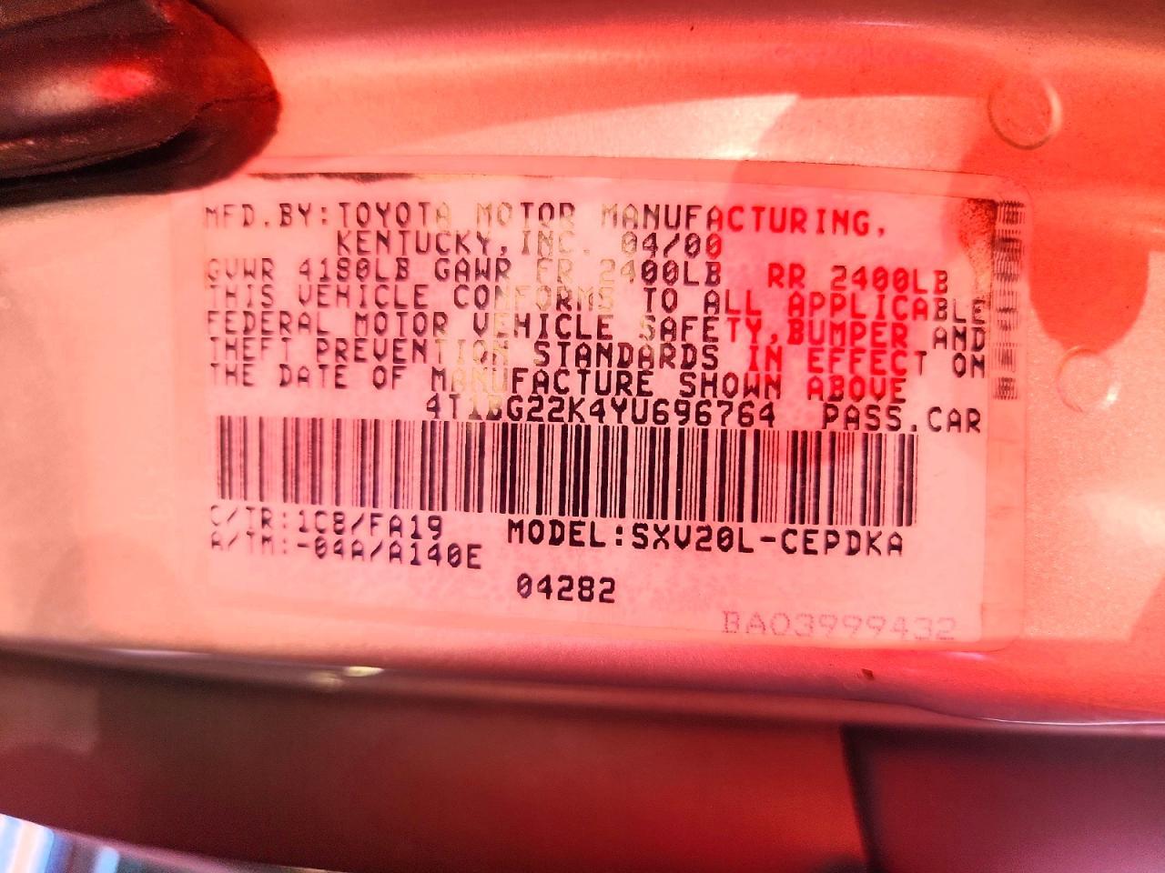 2000 TOYOTA CAMRY