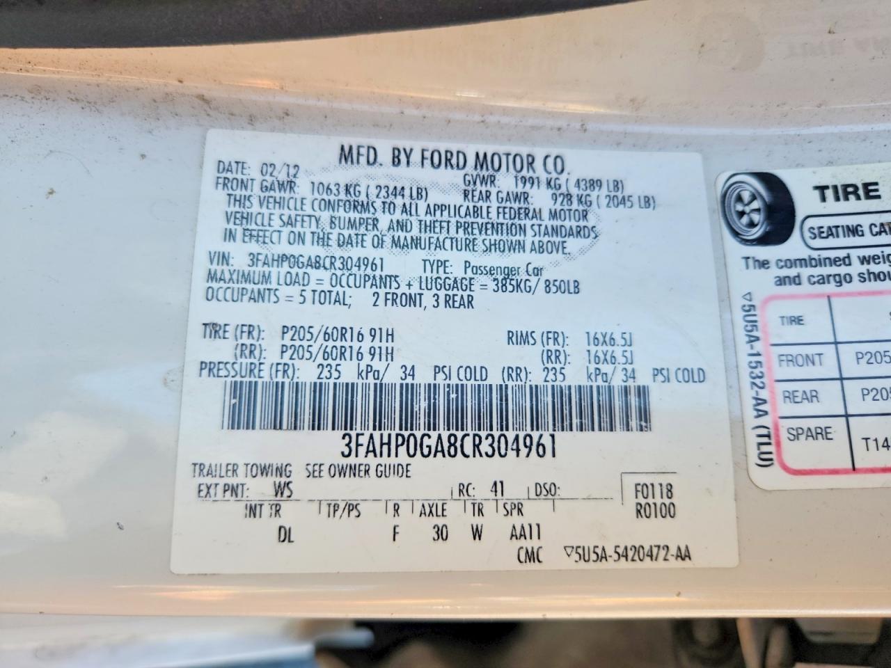 2012 FORD FUSION