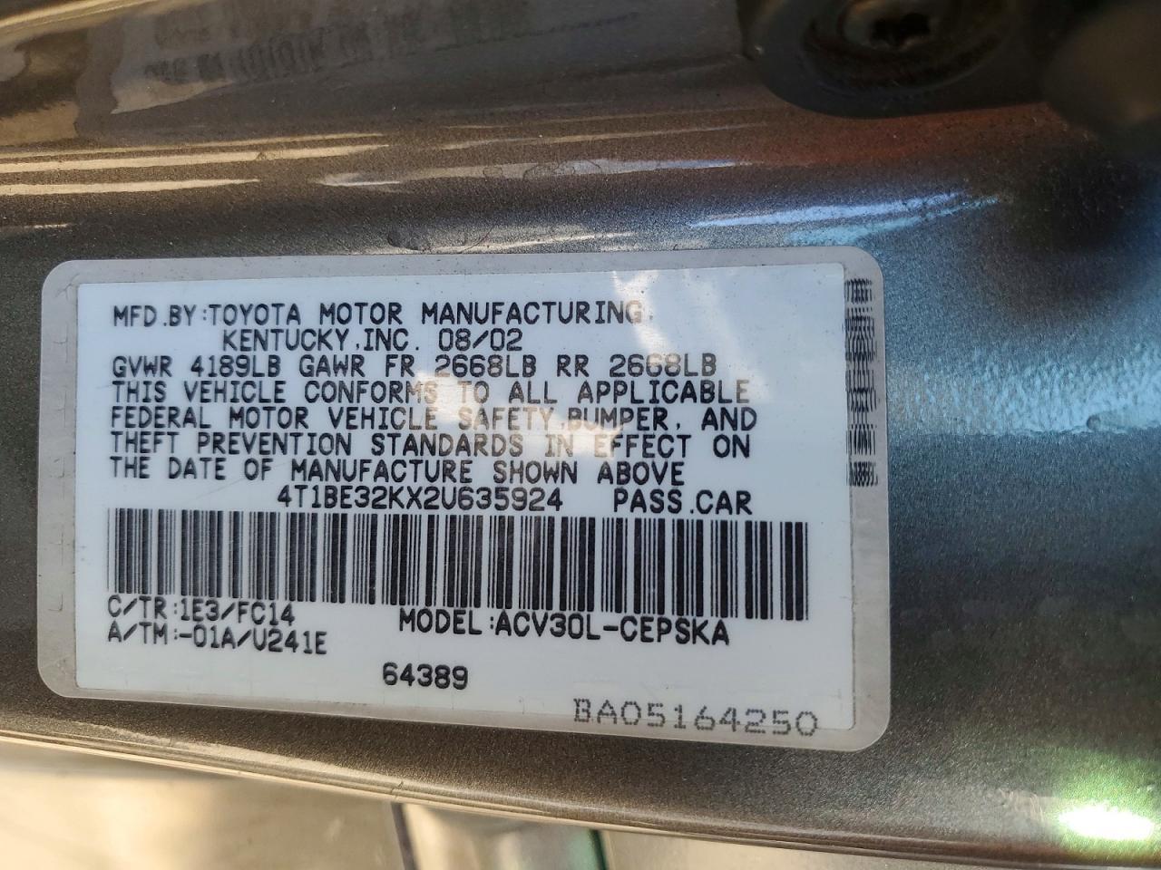 2002 TOYOTA CAMRY