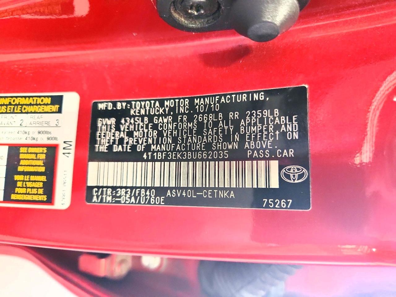 2011 TOYOTA CAMRY