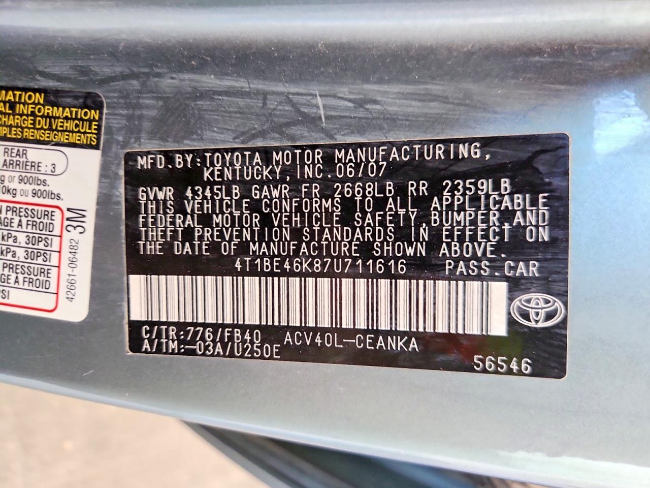 2007 TOYOTA CAMRY