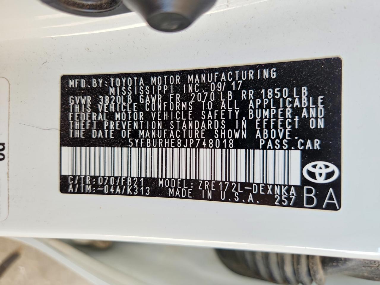 2018 TOYOTA COROLLA