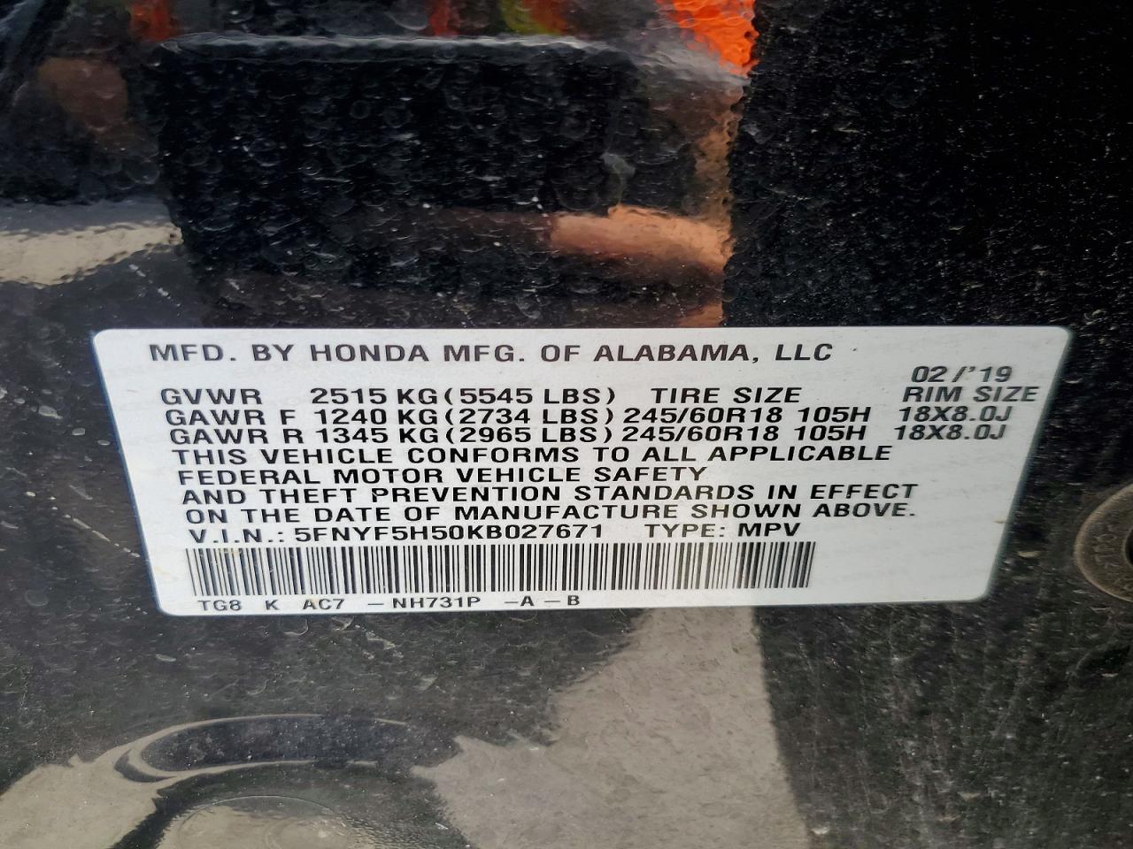 2019 HONDA PILOT