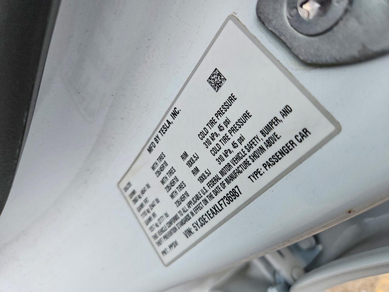 2020 TESLA MODEL 3