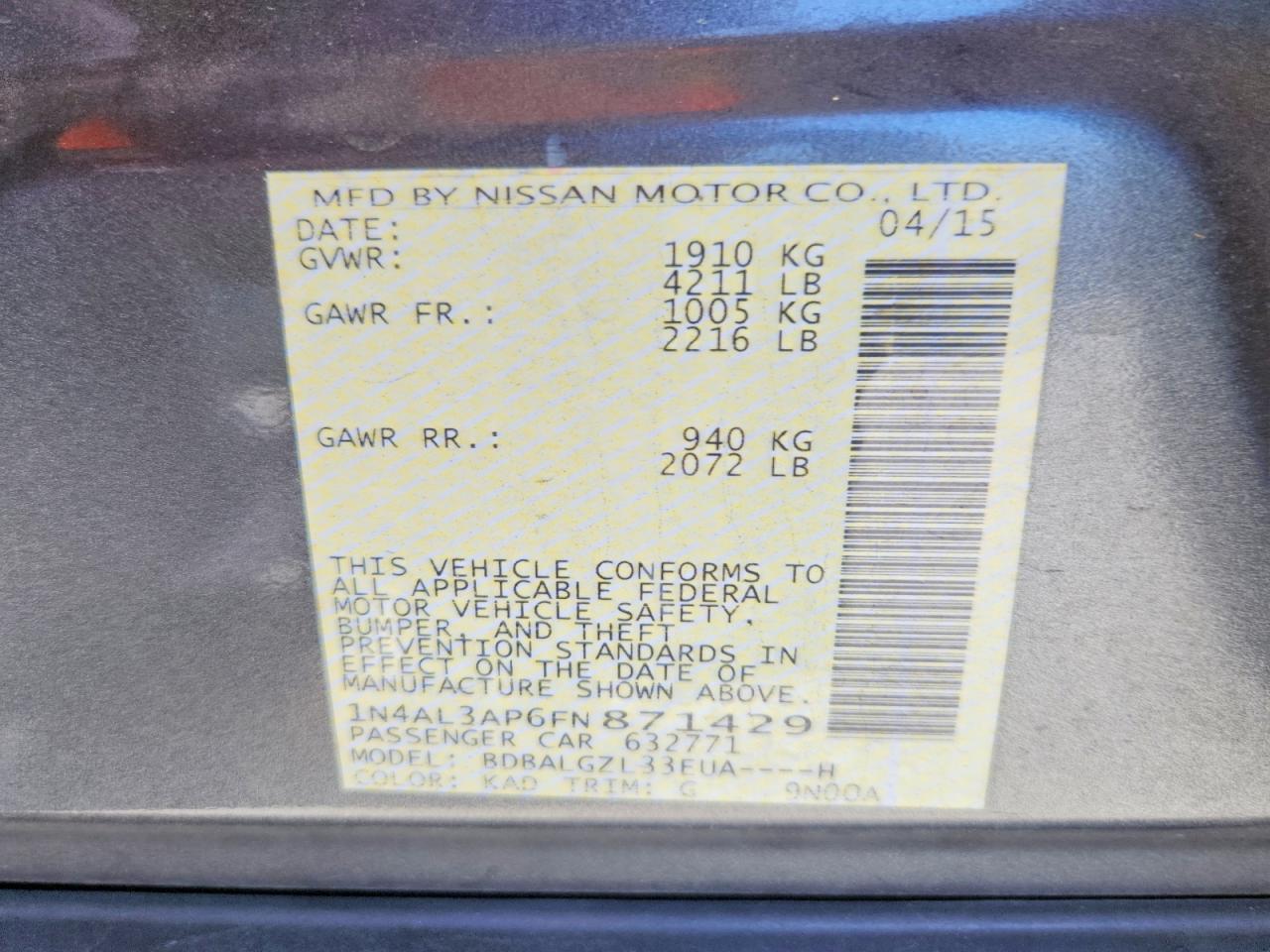 2015 NISSAN ALTIMA