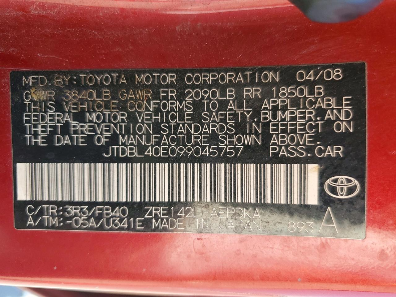 2009 TOYOTA COROLLA