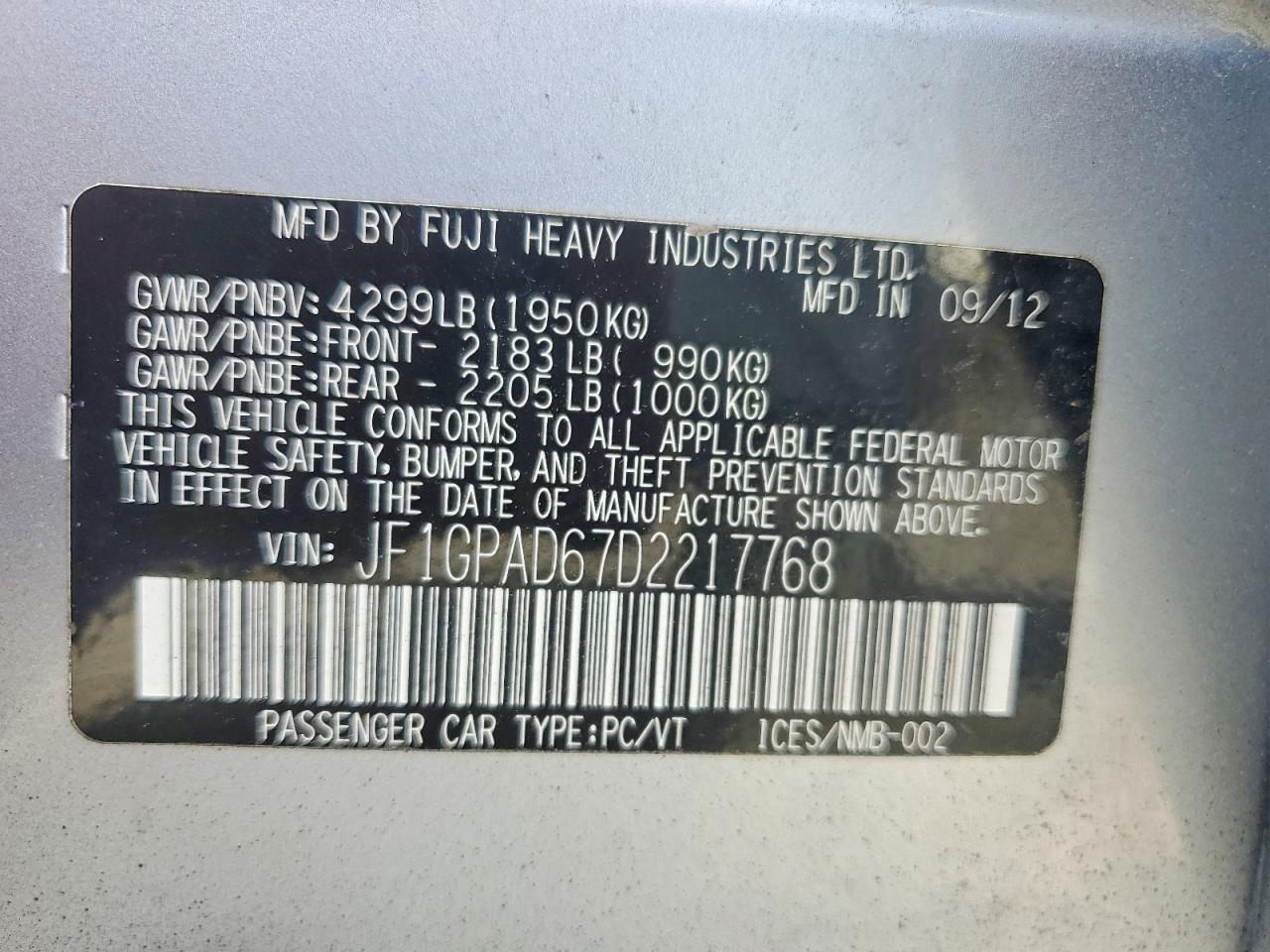 2013 SUBARU IMPREZA