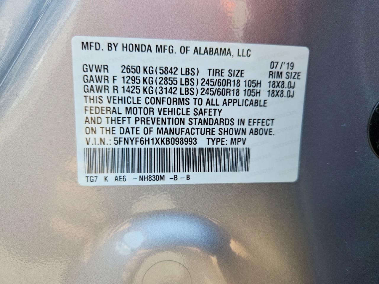 2019 HONDA PILOT
