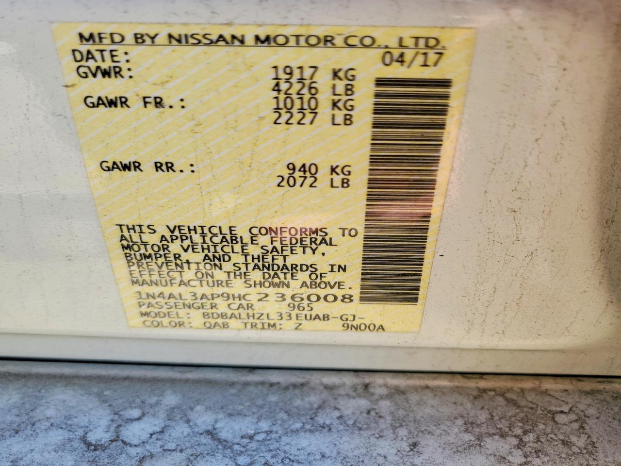 2017 NISSAN ALTIMA