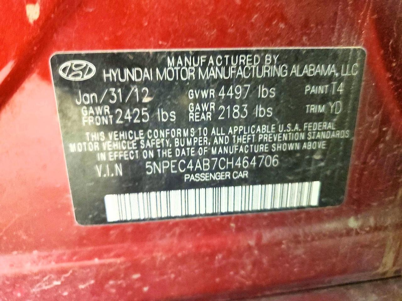 2012 HYUNDAI SONATA