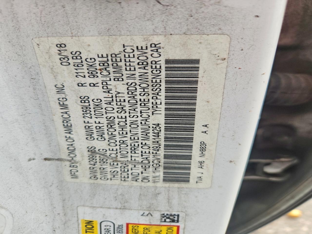 2018 HONDA ACCORD