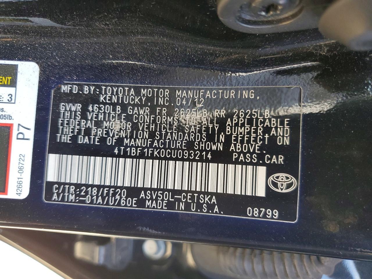 2012 TOYOTA CAMRY