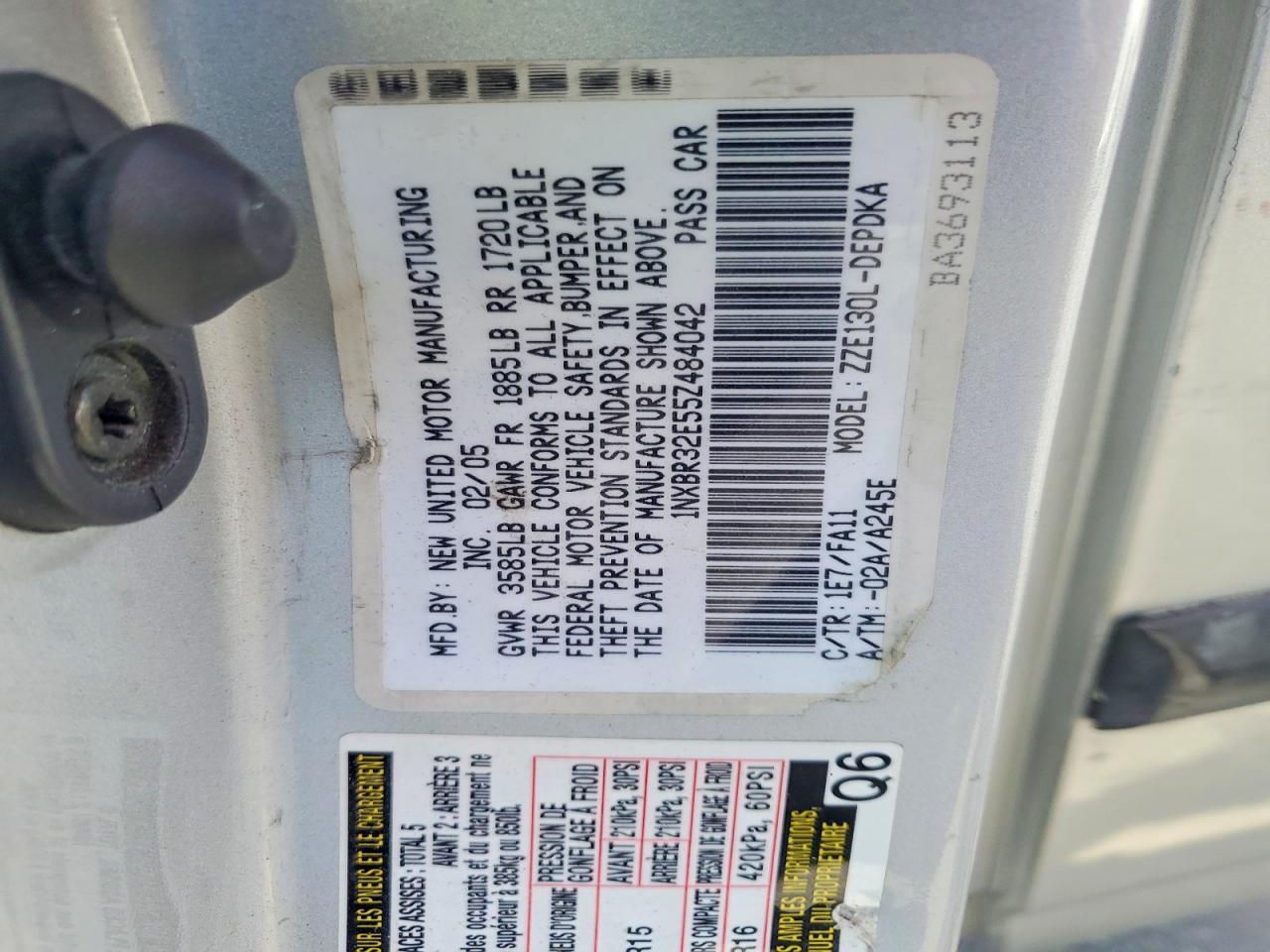 2005 TOYOTA COROLLA