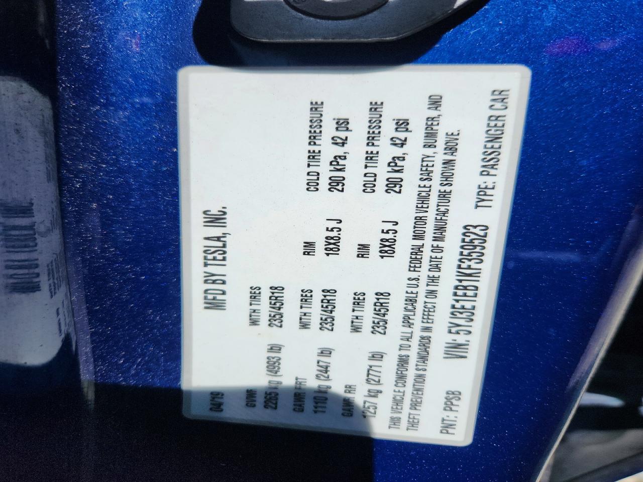 2019 TESLA MODEL 3